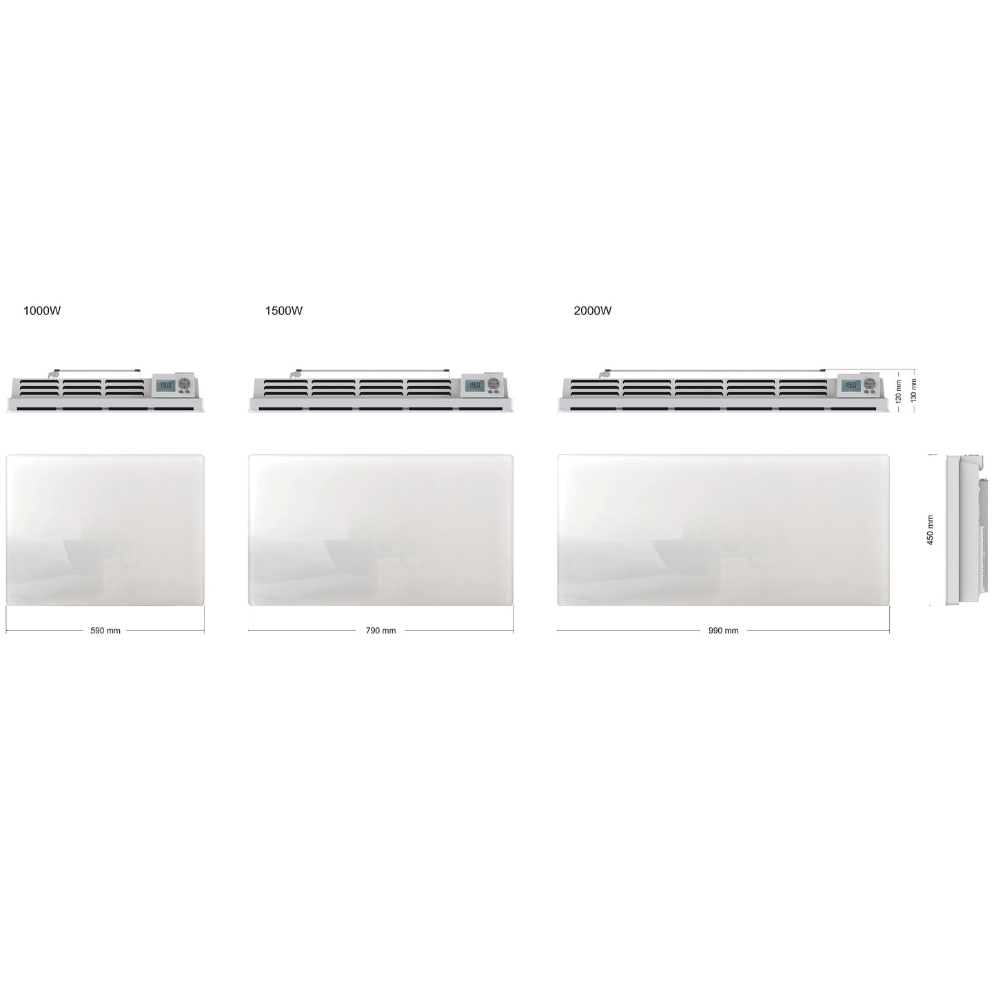Electric radiator with dry inertia CERAMIC block + GLASS facade LCD screen 2000W GLASS Standard NF