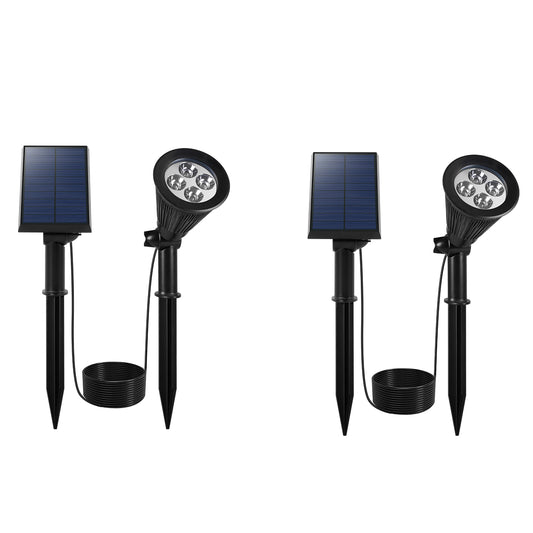 Lot de 2 spots solaires projecteurs 2en1 à piquer ou à fixer éclairage puissant dimmable LED blanc SPIKY AWAY H38cm