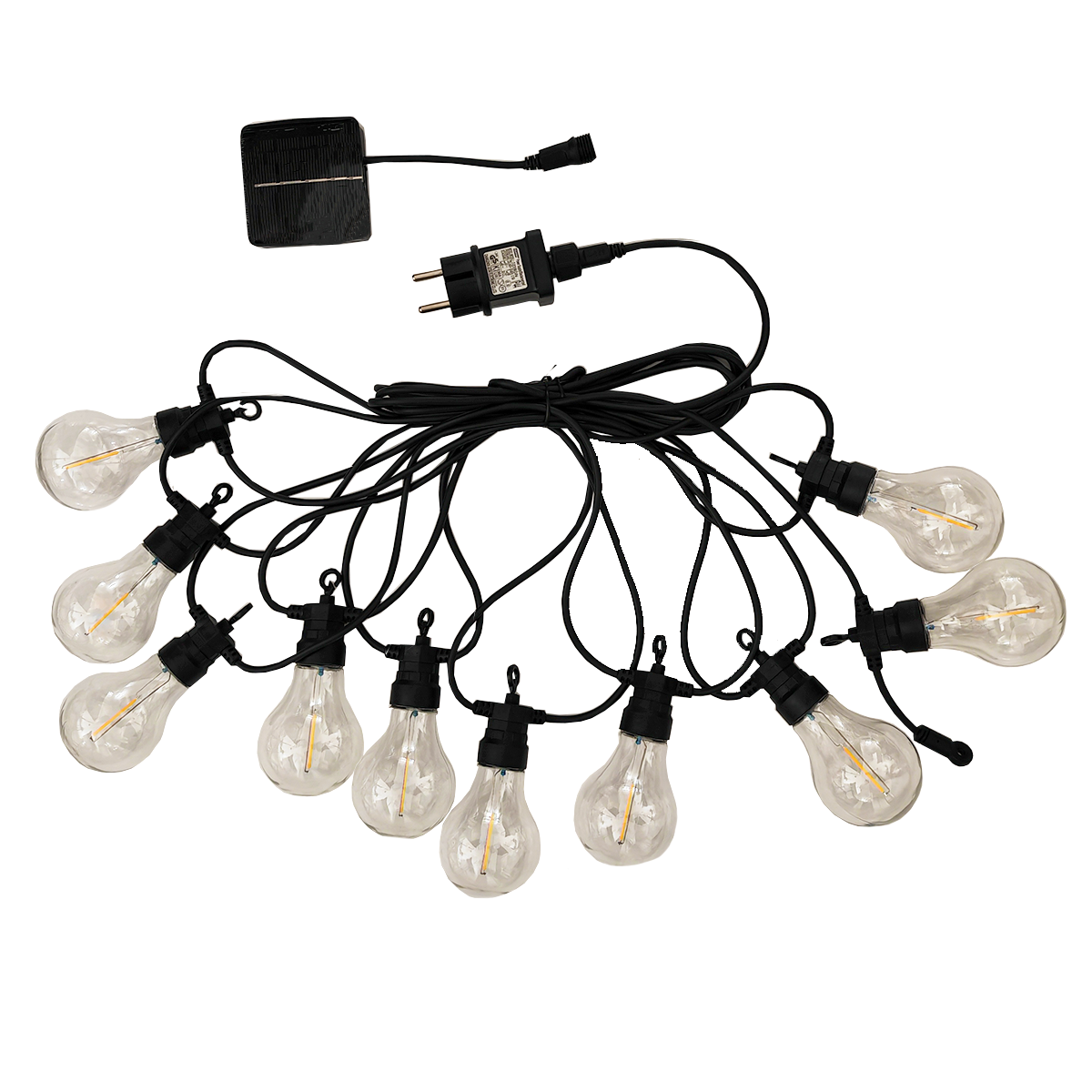 Guirlande lumineuse extérieu 10 globes transparents LED blanc chaud PARTY CLEAR HYBRID 7.50m solaire et sur secteur