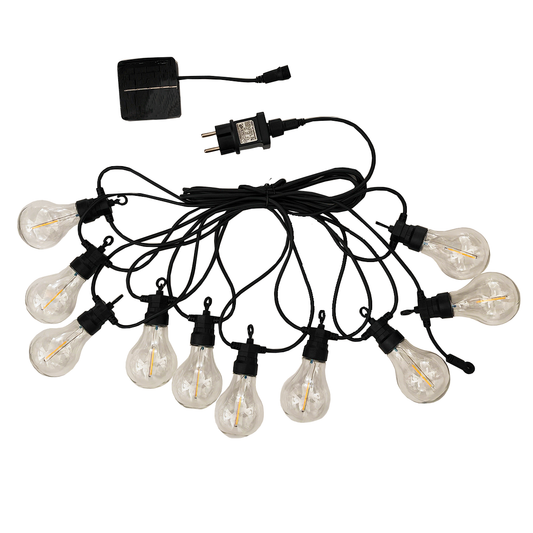 Guirlande lumineuse extérieu 10 globes transparents LED blanc chaud PARTY CLEAR HYBRID 7.50m solaire et sur secteur