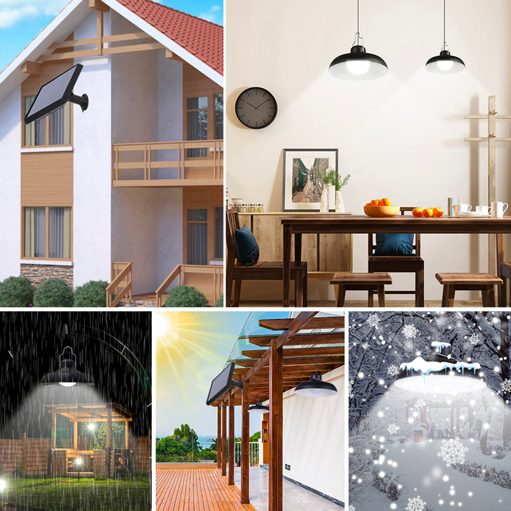 Double solar pendant lamps black metal lampshade cool white LED 2x WAREN D18cm