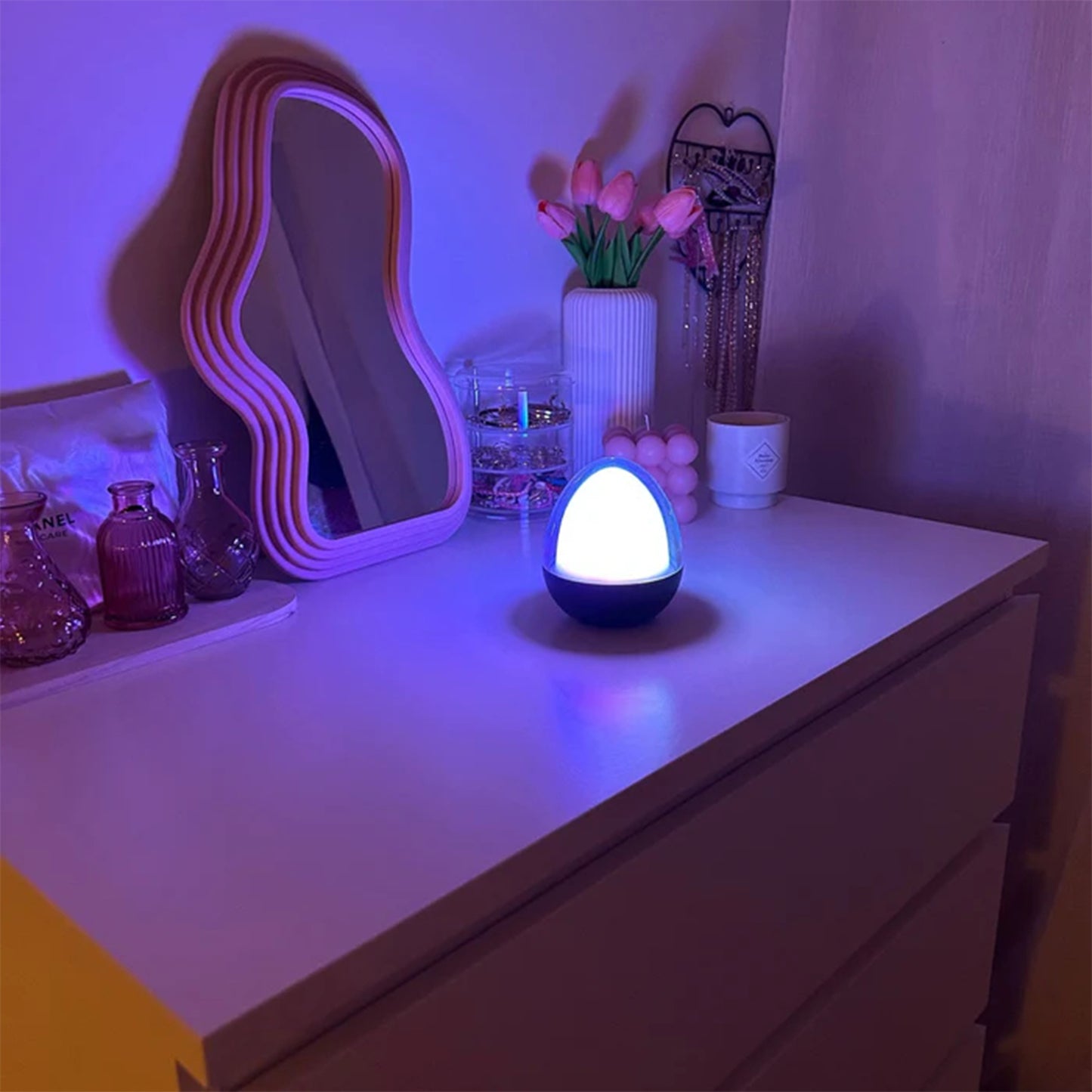 Lampe de table décoration LED blanc + RGB rechargeable avec télécommande OVIE H12cm