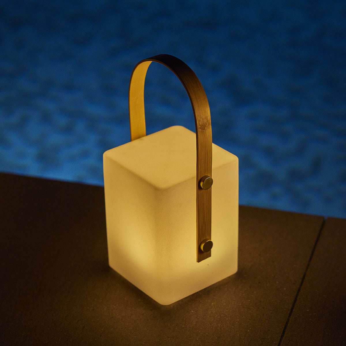 TIKY H27cm dimmable warm white/multicolour LED bamboo handle wireless lantern