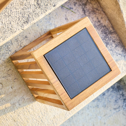 CHENNAI warm white LED decorative solar lantern in solid teak wood H30cm