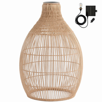 Natural bohemian solar hanging lamp in braided basketry style warm white LED HOLIDAY H42cm