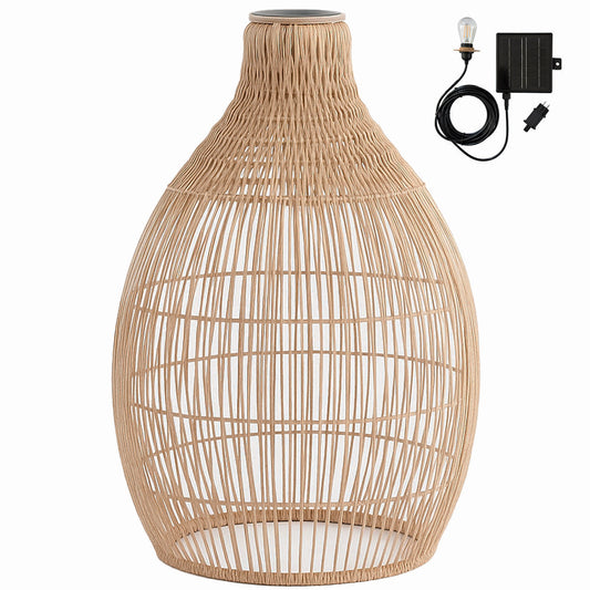 Natural bohemian solar hanging lamp in braided basketry style warm white LED HOLIDAY H42cm