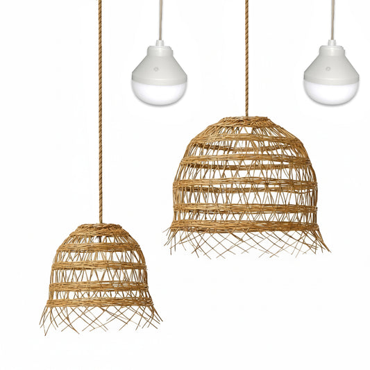 Lot de 2 suspensions 2X HAWAII LONG NOMAD en poly rotin style bohème avec ampoule LED blanc/RGB nomade