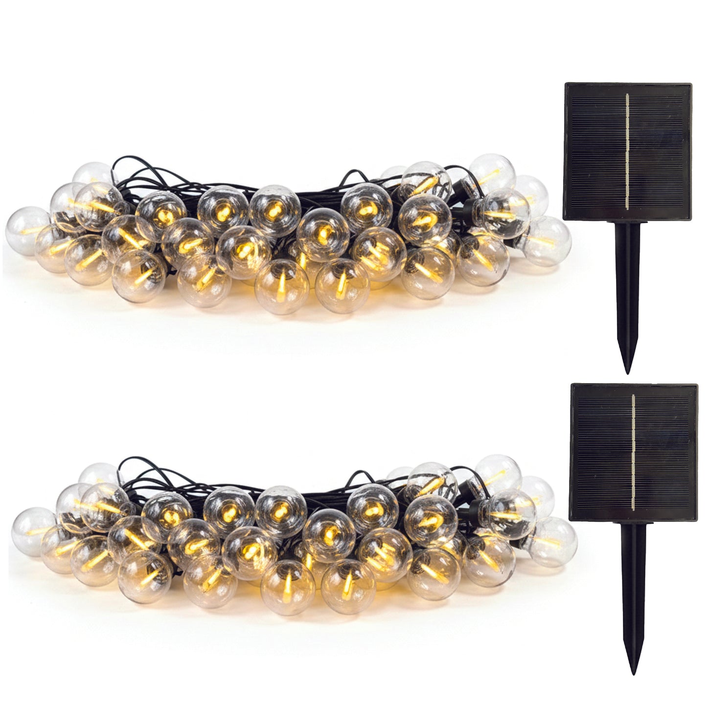 Lot de 2 guirlandes lumineuses solaires 25 ampoules BESTY LIGHT LED blanc chaud dimmable 20m