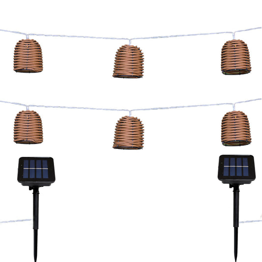 Lot de 2 guirlandes lumineuses solaires 10 abat-jour poly rotin LED blanc chaud FORMENTERA 3.80m