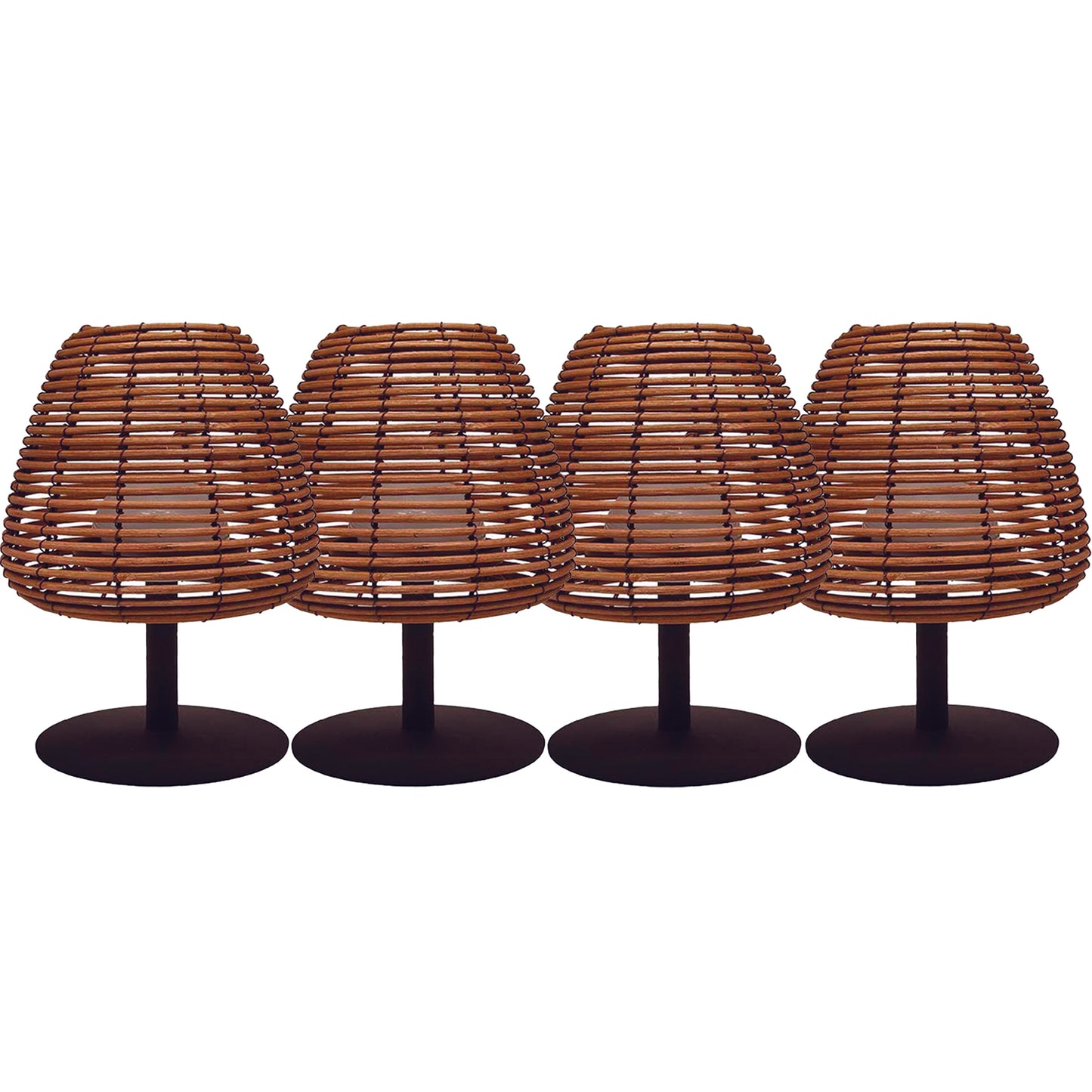 Lot de 4 lampes de table sans fil en rotin naturel LED blanc chaud/blanc dimmable 4X BOHEME H25cm