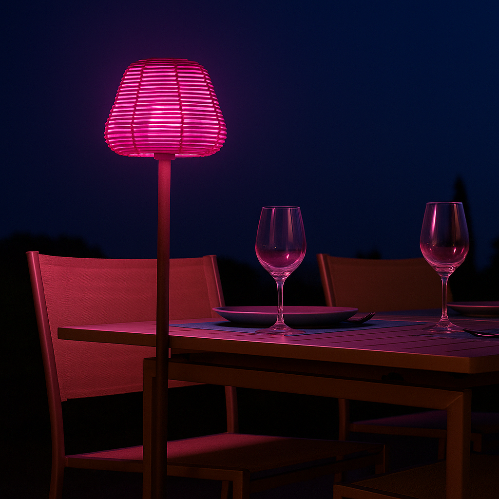 Poly rattan design wire floor lamp for outdoor white LED TALL BOHEME H150cm E27 base
