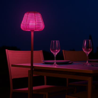 Poly rattan design wire floor lamp for outdoor white LED TALL BOHEME H150cm E27 base