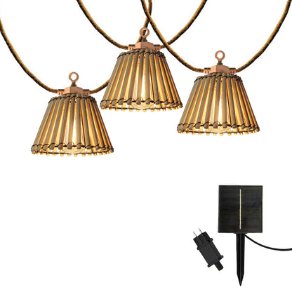 Guirlande lumineuse extérieur connectable 10 abat-jour naturels en bambou NATURA LIGHT HYBRID LED blanc chaud  8m solaire et sur secteur