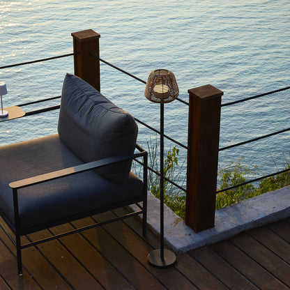 Poly rattan design wire floor lamp for outdoor white LED TALL BOHEME H150cm E27 base