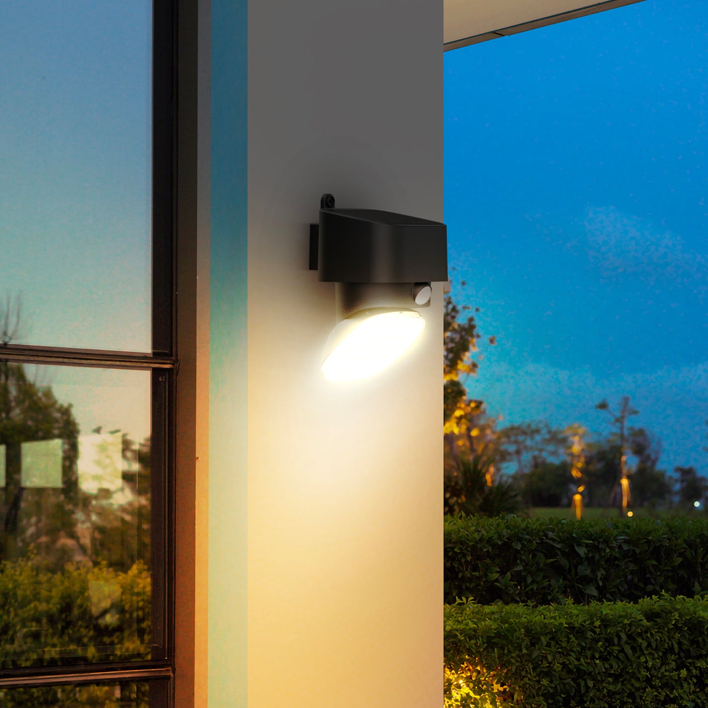 Solar spotlight stainless steel wall light powerful white LED lighting DERBY H16cm with motion sensor 3 modes