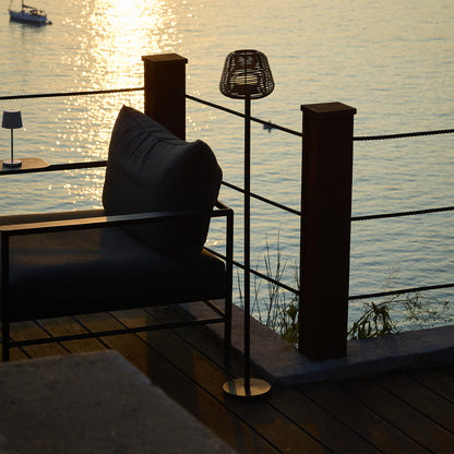 Poly rattan design wire floor lamp for outdoor white LED TALL BOHEME H150cm E27 base