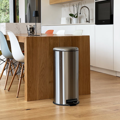 URBAN 30L basic brushed stainless steel kitchen pedal bin with domed lid bucket