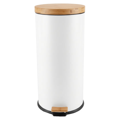 Kitchen wood bin with pedal 30L Natural FOREST White in stainless steel bamboo lid with bucket
