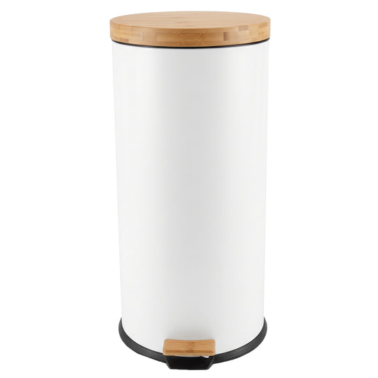 Kitchen wood bin with pedal 30L Natural FOREST White in stainless steel bamboo lid with bucket