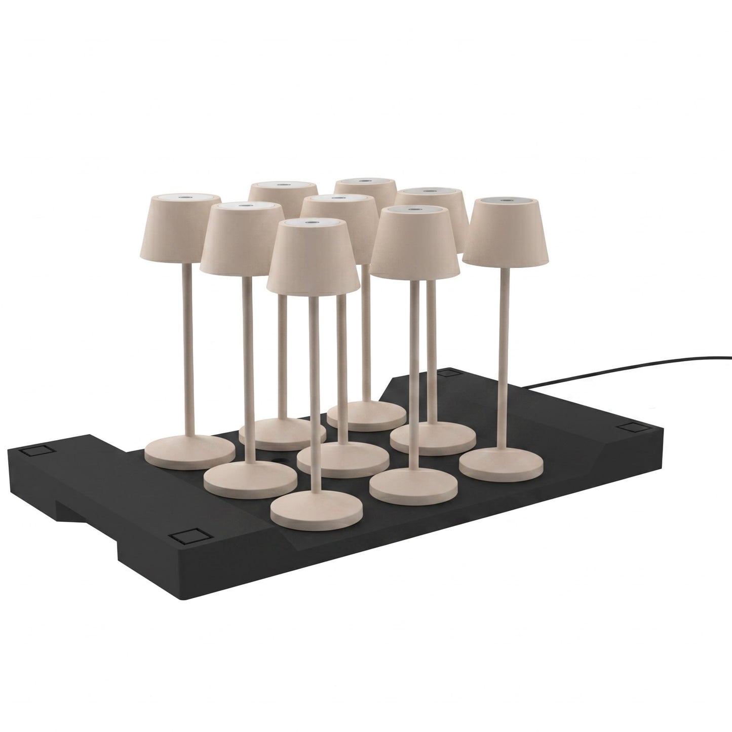 Lot de 9 lampes de table sans fil LED blanc chaud dimmable EMILY SAND H25cm avec plateau de chargement