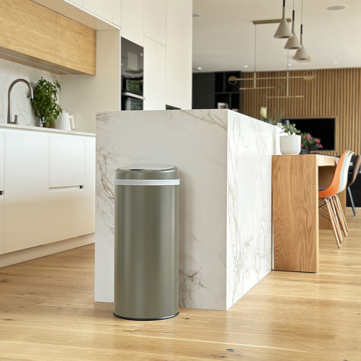 Automatic kitchen bin 42L SOHO Taupe matte in stainless steel with strapping