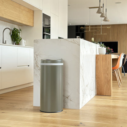 Automatic kitchen bin 42L SOHO Taupe matte in stainless steel with strapping