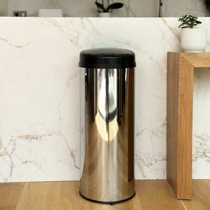 Automatic kitchen bin 50L ARTIC SILVER large capacity in brushed STAINLESS STEEL with strapping