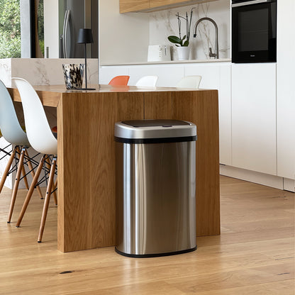 Automatic kitchen bin 58L MAJESTIC SILVER large capacity in brushed STAINLESS STEEL with strapping