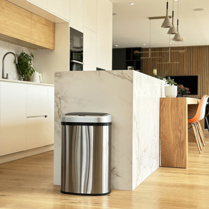 Automatic kitchen bin 58L MAJESTIC SILVER large capacity in brushed STAINLESS STEEL with strapping