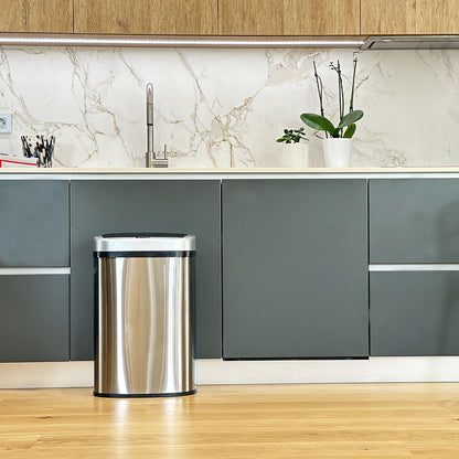 Automatic kitchen bin 58L MAJESTIC SILVER large capacity in brushed STAINLESS STEEL with strapping