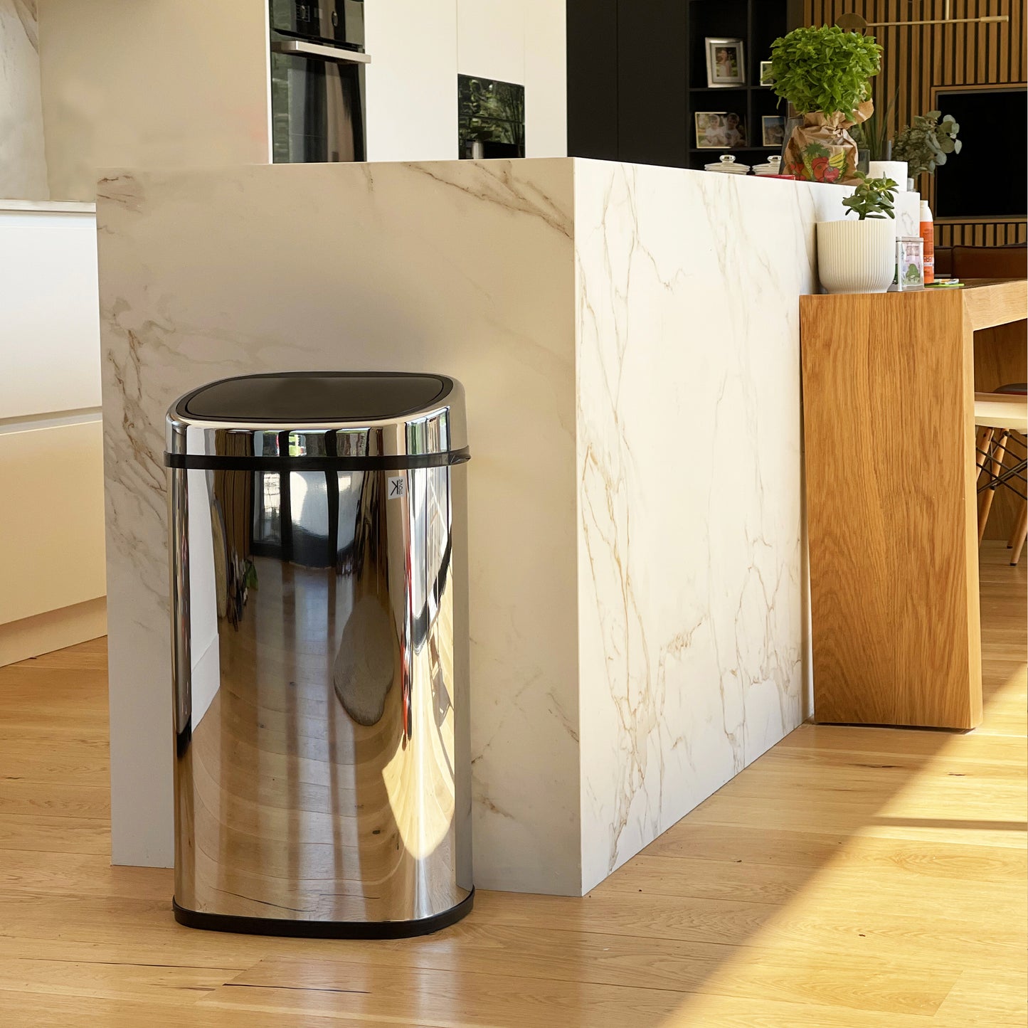 CITY push kitchen bin 50L in stainless steel with strapping Opening by simple pressure