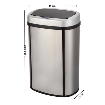 Automatic kitchen bin 58L MAJESTIC SILVER large capacity in brushed STAINLESS STEEL with strapping