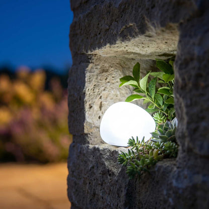 Decorative white LED pebble solar lamp SOLENZARA ∅16cm