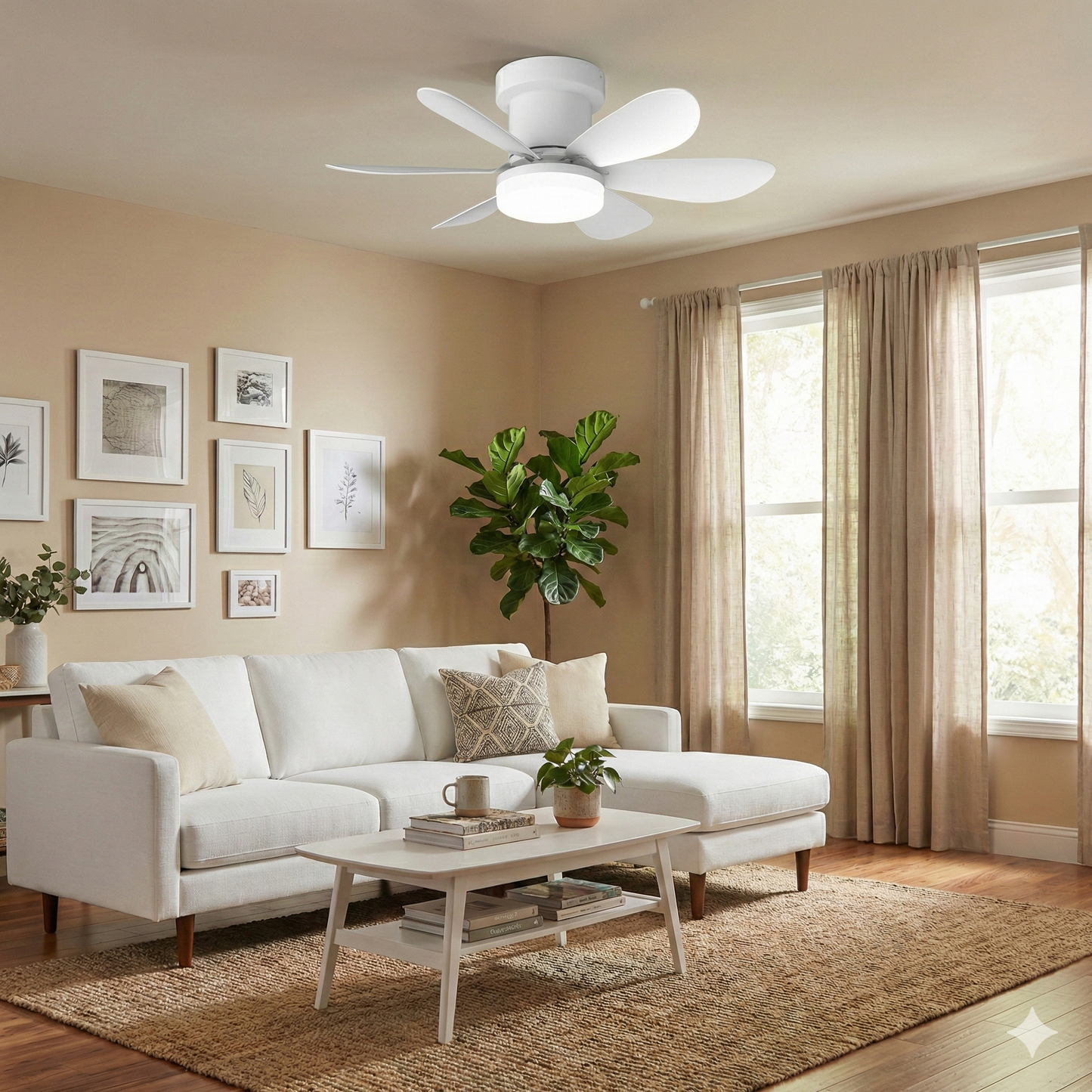 Ventilateur de Plafond 52cm avec Lampe LED MISTRAL Petit Ventilateur Silencieux Chambre Enfant Bureau Cuisine Moteur DC Basse Consommation Réversible Ete Hiver avec Télécommande Blanc