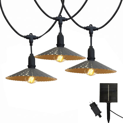 Guirlande lumineuse extérieur 10 abat-jour en acier style vintage MINI VINTY LIGHT HYBRID LED blanc chaud 6m solaire et sur secteur