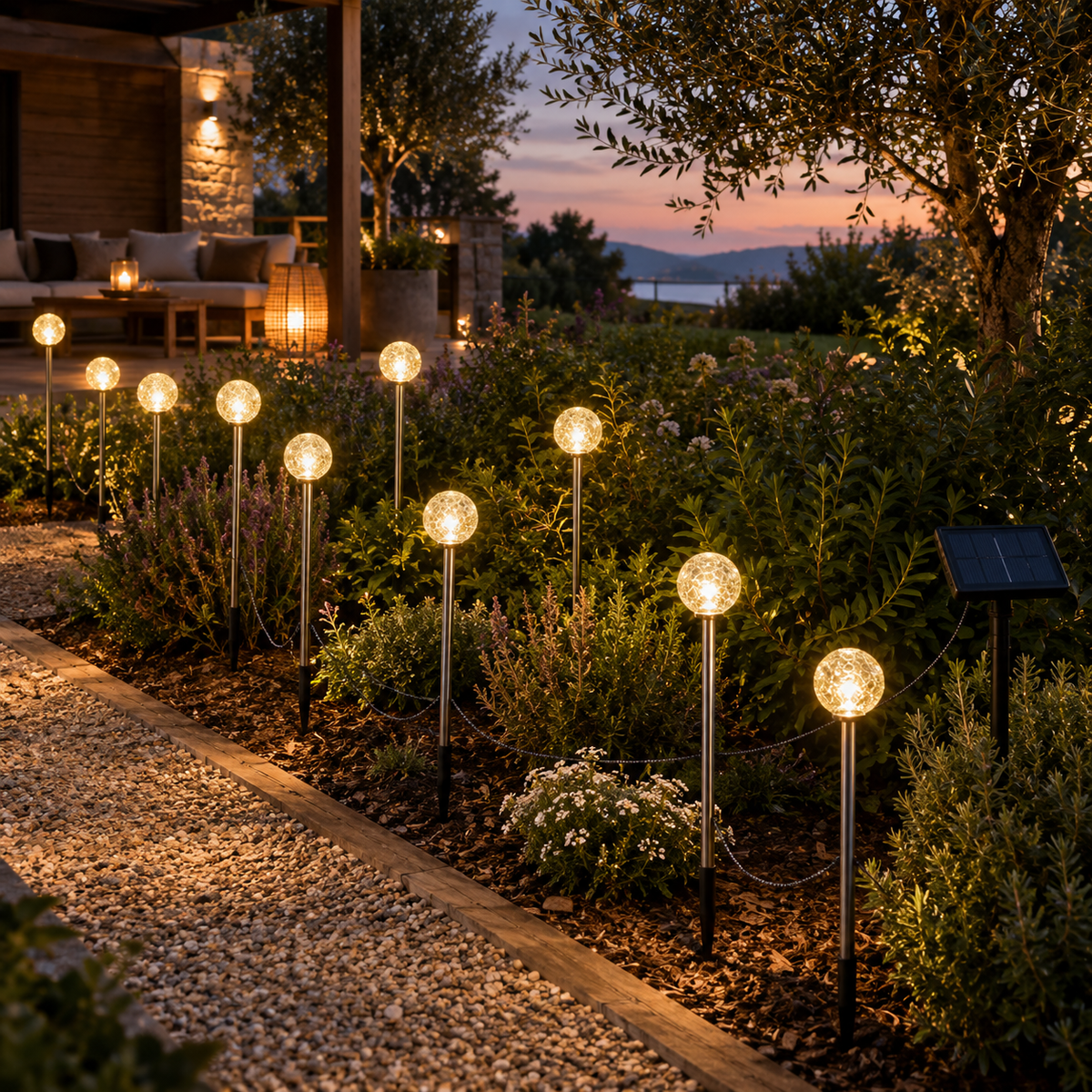 10 mini-boules lumineuses scintillantes solaires à piquer balisage allée 10x LOLLY LED blanc chaud 5m