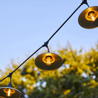 Outdoor light garland with industrial style steel shade 10 filament bulbs E27 socket warm white LED BOWL GALVA LIGHT 6m