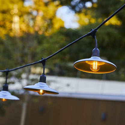 Outdoor light garland with industrial style steel shade 10 filament bulbs E27 socket warm white LED BOWL GALVA LIGHT 6m