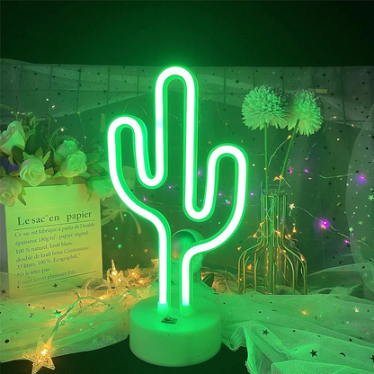 Lampe néon sans fil LED VERT CACTUS boitier à pile