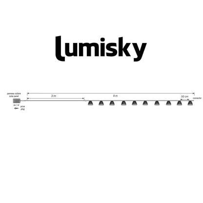 Guirlande lumineuse extérieur raccordable 10 abat-jour naturels en bambou LINA LIGHT HYBRID LED blanc chaud 8m solaire et sur secteur