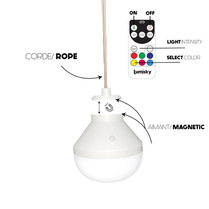 Suspension ANAFI NOMAD en jonc de mer naturel style bohème avec ampoule LED nomade