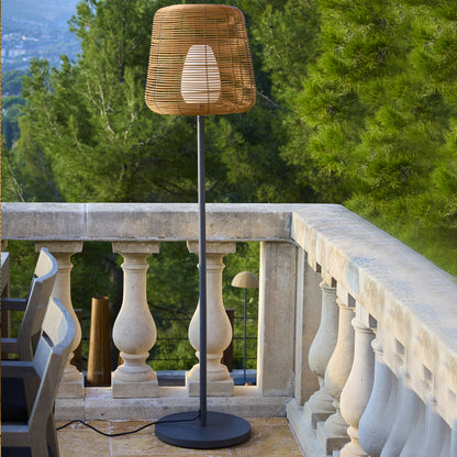 Poly rattan design wire floor lamp for outdoor white LED TALL BOHEME H150cm E27 base