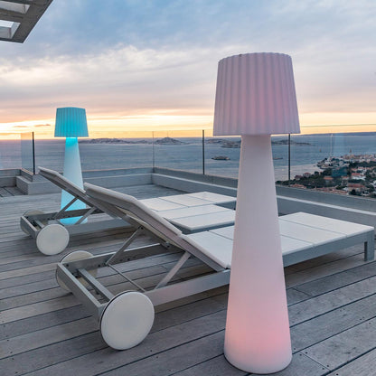 Designer wireless floor lamp LED dimmable multicolored wavy lampshade LADY H110cm with remote control