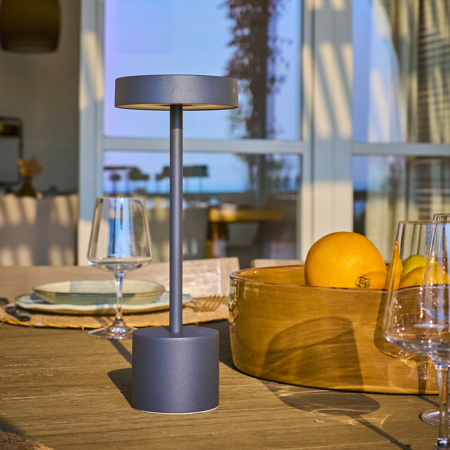 Lot de 2 lampes de table sans fil touch en aluminium gris foncé LED ROBY H30cm