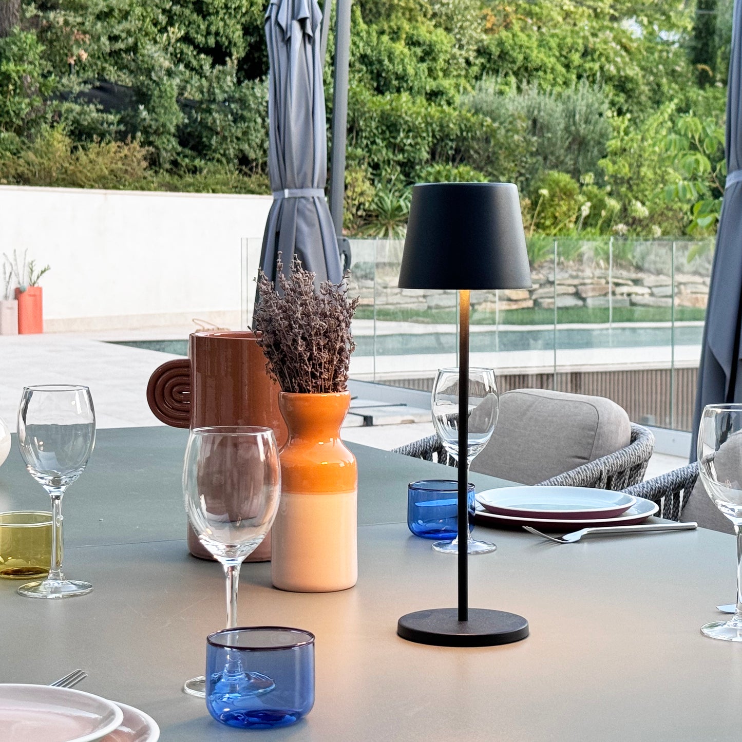 Table lamp touch wireless aluminum gray LED white dimmable KELLY ROCK H39cm