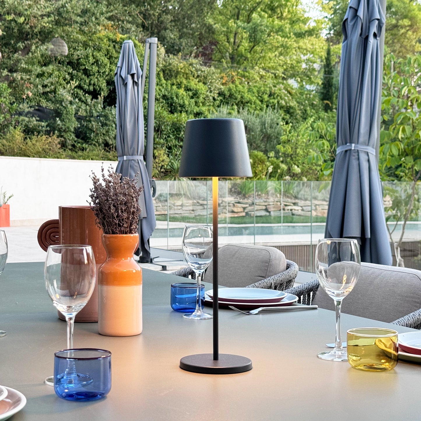 Table lamp touch wireless aluminum gray LED white dimmable KELLY ROCK H39cm