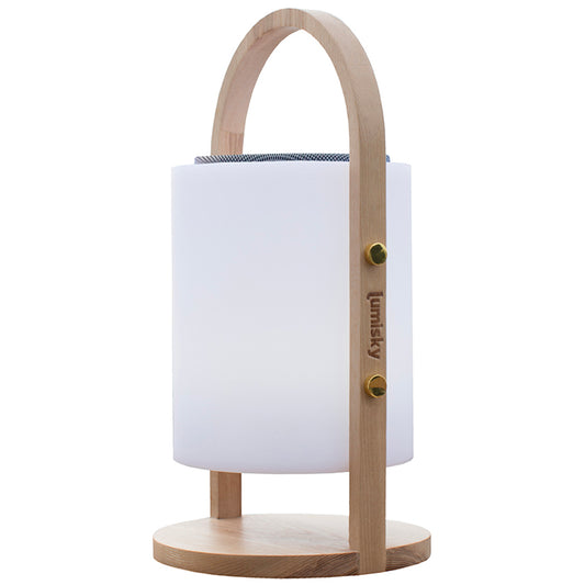 Wireless bluetooth speaker lamp wooden handle white/multicolor LED dimmable WOODY PLAY H37cm with remote control