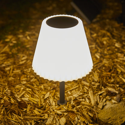 2-in-1 solar table lamp to plant or stand on metal base corrugated white LED lampshade dimmable BOUFFANT H62cm