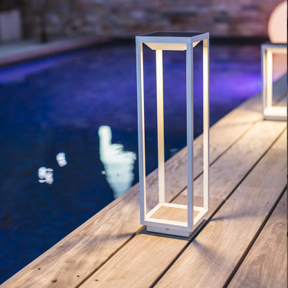 Chic white solar lantern in aluminum to plant or stand or fix to the ground warm white LED BIG HYDRA H50cm with switch