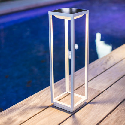 Chic white solar lantern in aluminum to plant or stand or fix to the ground warm white LED BIG HYDRA H50cm with switch